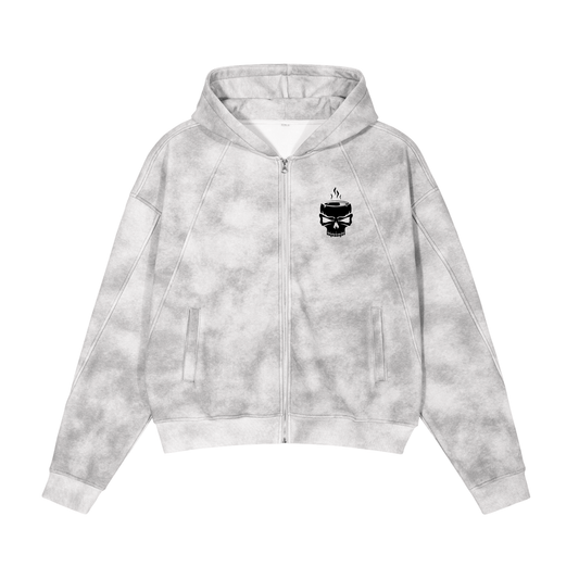 Dirty Washed Boxy Zip-up Fleece Hoodie